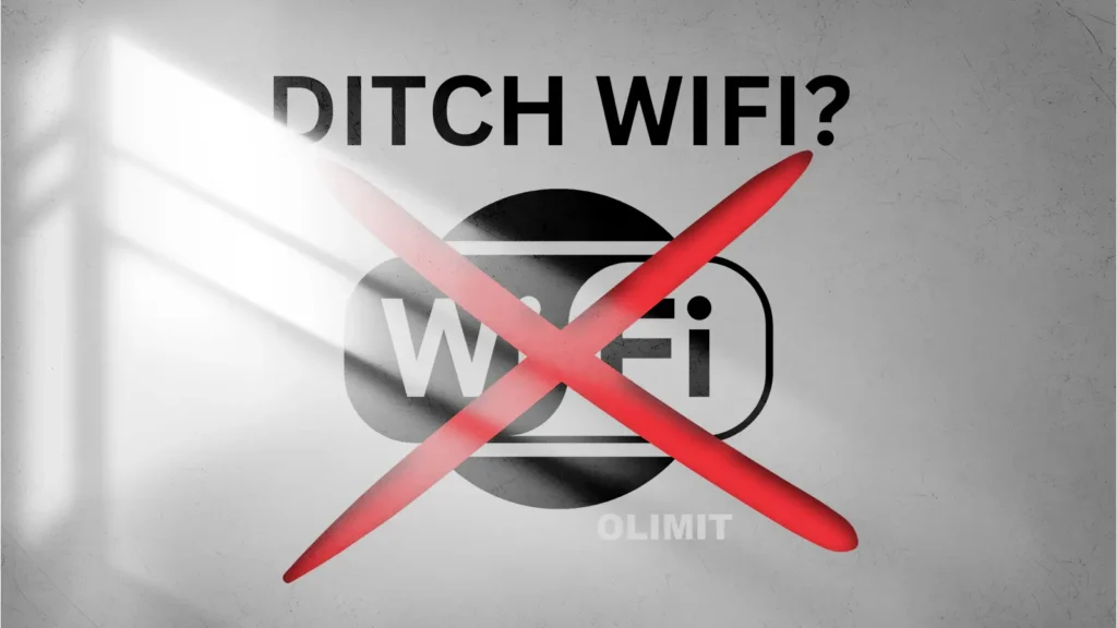 DITCH WI-FI IMAGE WITH A RED CROSS ON THE WIFI SIGN ON A WALL IN A ROOMBY OLIMIT.CO.UK