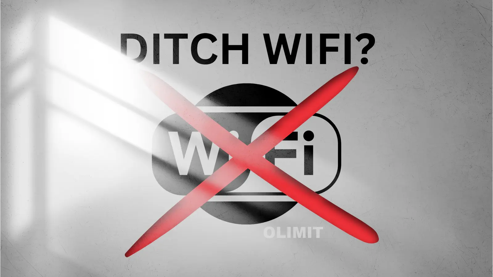 DITCH WI-FI IMAGE WITH A RED CROSS ON THE WIFI SIGN ON A WALL IN A ROOMBY OLIMIT.CO.UK