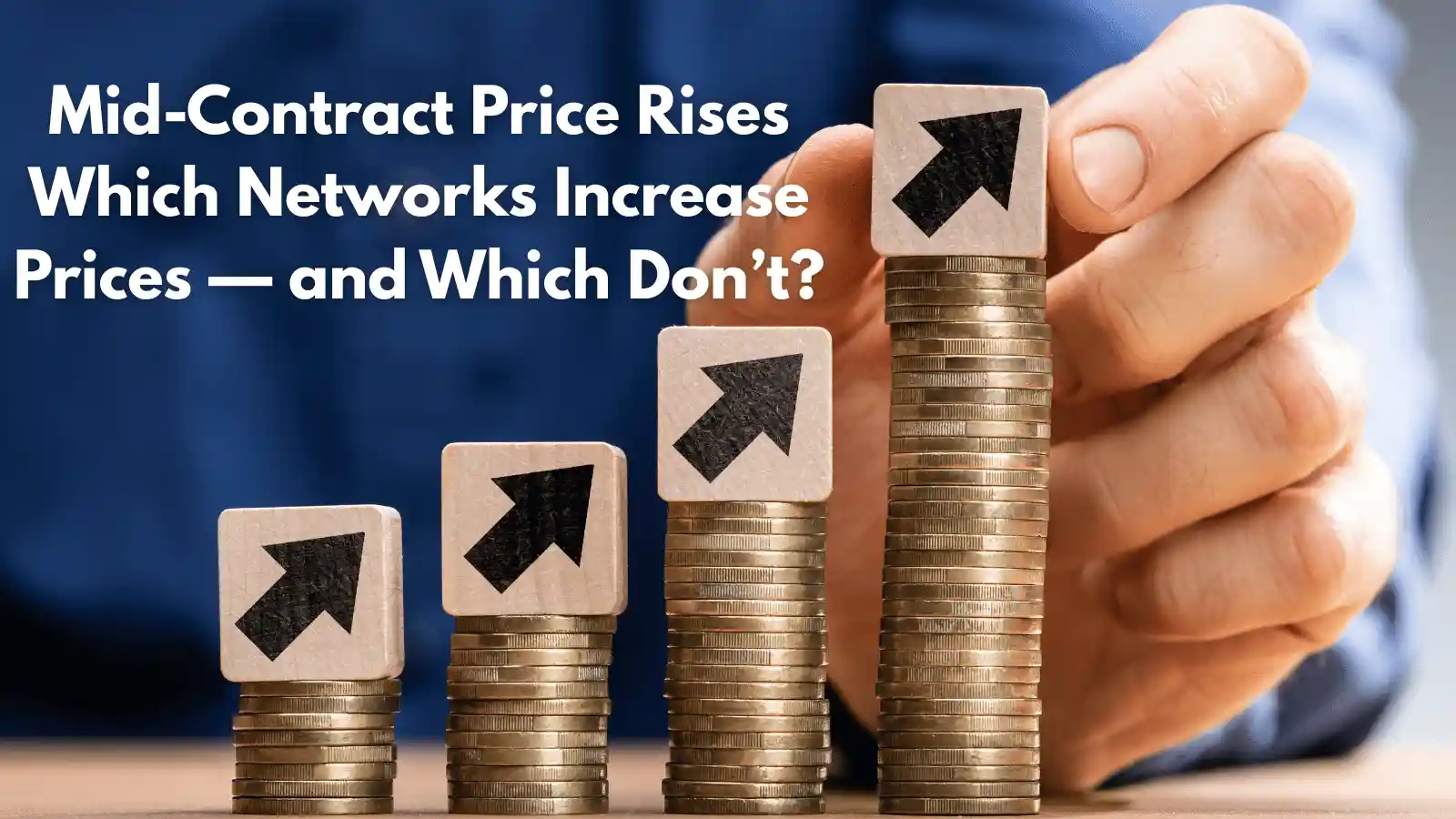 man stacking 1 pound coins with arrows pointing up as each set of coins rises above the other